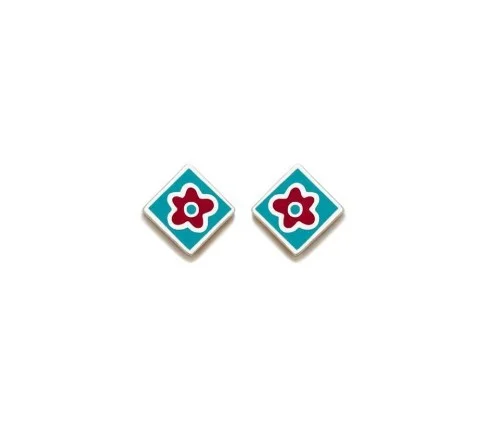 Brincos Agatha Ruiz de la Prada Cubos Azul c/ Flor Fucsia 020CUB