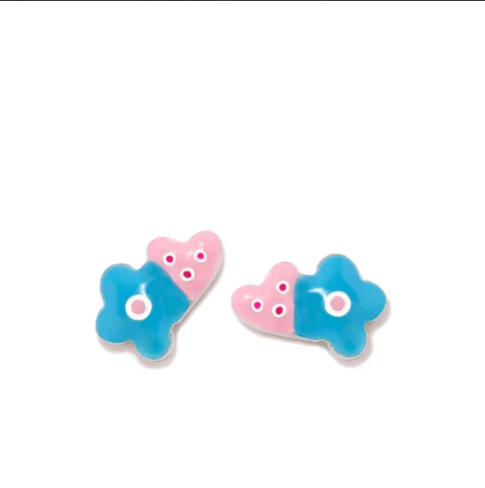 Brincos Agatha Ruiz de la Prada Flor e Coração Esmalte Azul/Rosa Torn 020LOVE