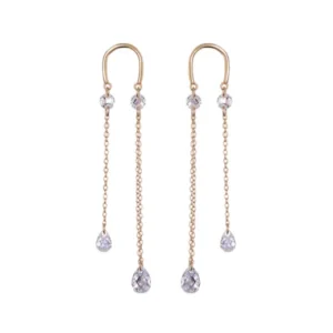 Brincos Alisia Prata Dourada Solitário Malha e Lágrimas Zirconias AL4846