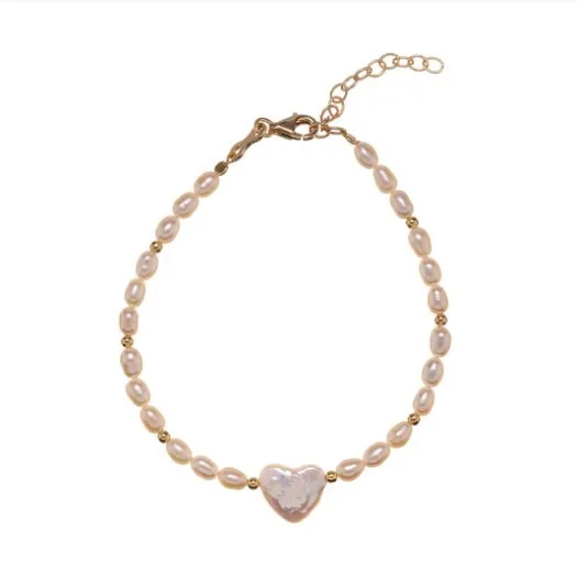 Pulseira Alisia Pérolas Arroz com Pérola Coração AL5119