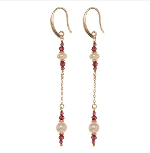 Brincos Alisia Compridos Granadas e Pérolas AL5183