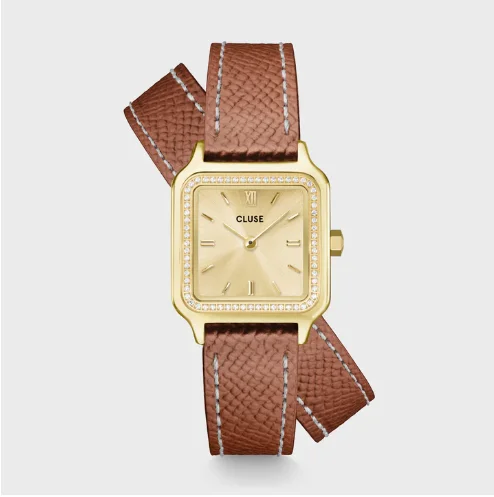 Relógio CLUSE Leather, White stones, Nutshell, Gold CW11821