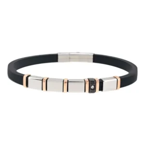 Pulseira Avanty H Anilhas Lisas Detail Rose Cautcho Preto AV0171