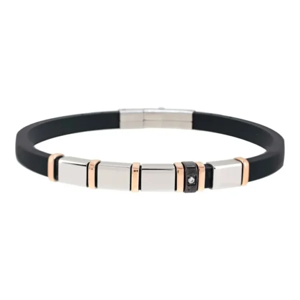 Pulseira Avanty H Anilhas Lisas Detail Rose Cautcho Preto AV0171