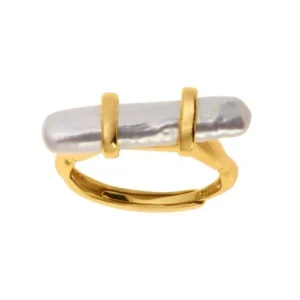 Anel Pérola Barroca Retangular Ajustável 19ANPE092D