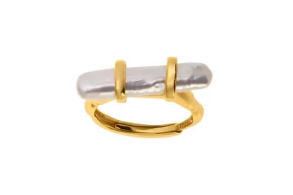 Anel Pérola Barroca Retangular Ajustável 19ANPE092D