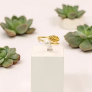 Anel Sentimento Folha e Pérola Ajustável ANEP9255109