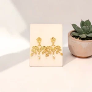 Brincos Sentimento Ramo Folhinhas e Pérolas BRIP9255537