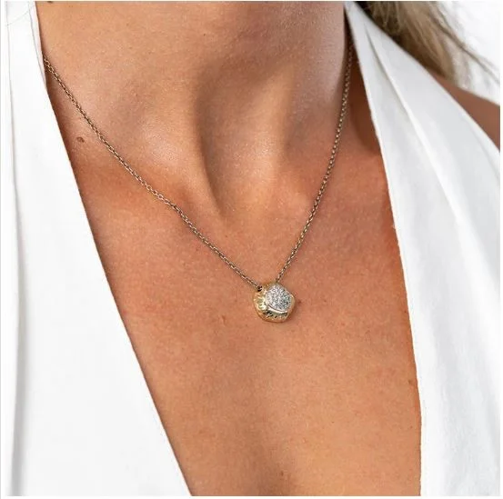 Colar Gümüs Prata e Ouro Pepita Cadeado FIP840Z