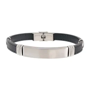 pulsera-caballero-acero-y-piel-3 Pulseira Avanty H Chapa P Péle Preta AV0178