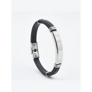 pulsera-caballero-piel-y-acero Pulseira Avanty H Chapa Lisa Péle Preta AV0087