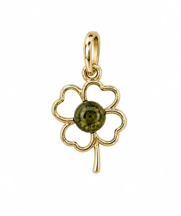 Medalha Dourada Trevo com Âmbar Verde
