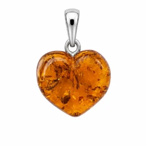 BE20667110 Medalha Prata Coração Âmbar Cognac