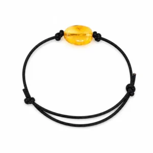 PE150047110 Pulseira 1 Pedra Âmbar Fio Pele Preto