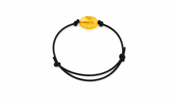 Pulseira 1 Pedra Âmbar Fio Pele Preto