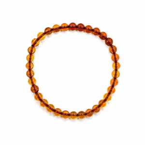 PE150062110 Pulseira Elástica Âmbar Cognac Bolinhas Redondas 6 mm