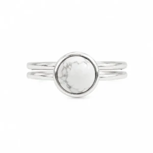 AN22003115 Anel Prata Howlite - PAZ PROTEÇÃO CRESCIMENTO ESPIRITUAL