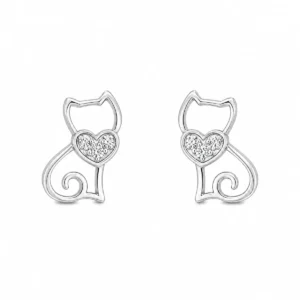 BR2208151 Brincos Gato com Coleira Coraçao
