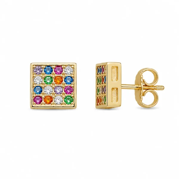 Brincos Prata Dourada com Zircónias Coloridas
