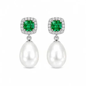 BR2315145 Brincos Lady D Quadrado Verde e Pérola