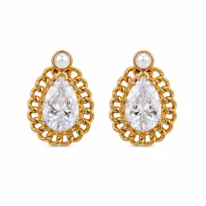 BR2315745 Brincos Prata Dourada Zircónia e Pérola