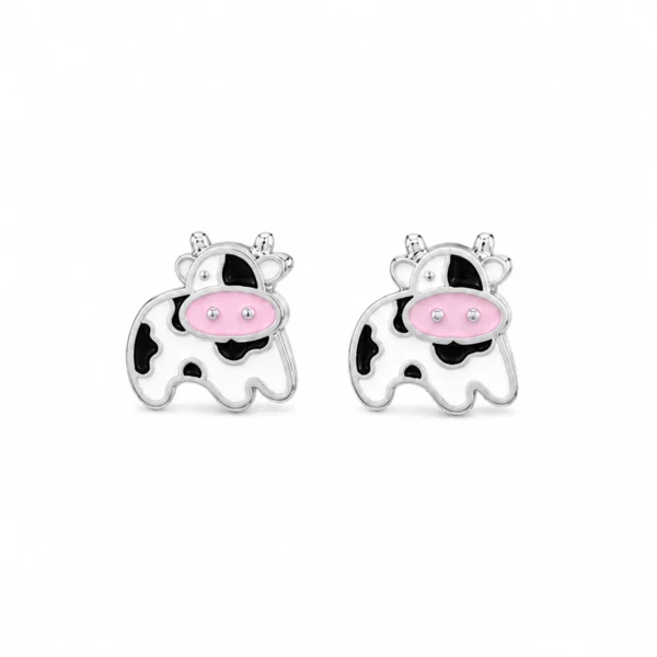 Brincos Prata Vacas com Esmalte
