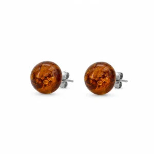 BR24310110 Brincos Prata Bola âmbar Cognac 10 mm