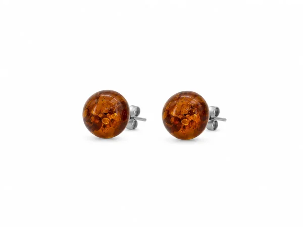 BR24310110 Brincos Prata Bola âmbar Cognac 10 mm