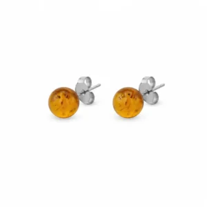 BR24311110_2 Brincos Prata Bola âmbar Cognac 8 mm