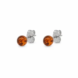 BR24312110 Brincos Prata Bola âmbar Cognac 6 mm