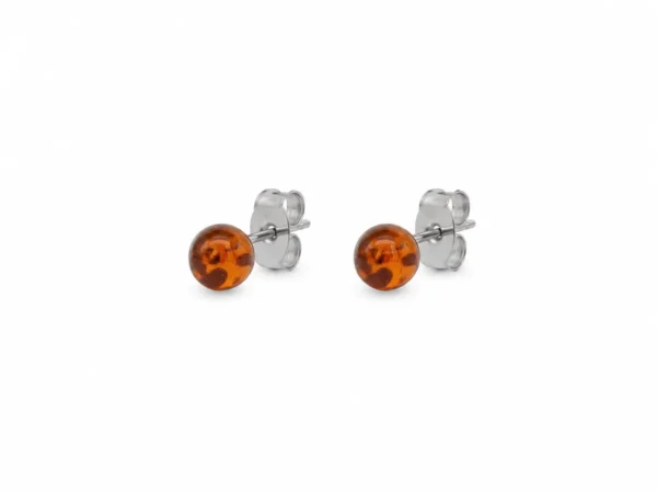 BR24312110 Brincos Prata Bola âmbar Cognac 6 mm