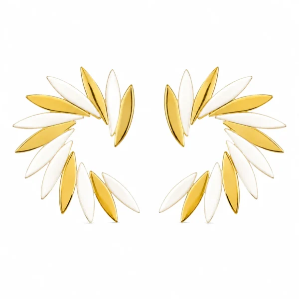 Brincos Prata Dourada com Esmalte Branco
