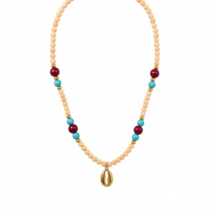 CL2262859 Colar Prata Dourada Beijinho Cornalina e Turquesa