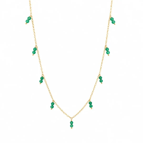 Colar Prata Dourada Pedras Verde Pingentes 19CLPD614D
