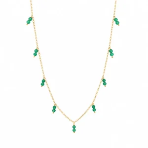 CL2354158 Colar Prata Dourada Pedras Verde Pingentes 19CLPD614D