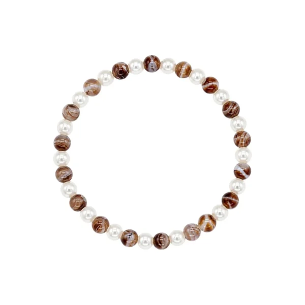 Pulseira Pedra Natural Ágatas e Pérolas Água Doce