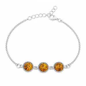 PE22260110 Pulseira Prata e Âmbar Cognac