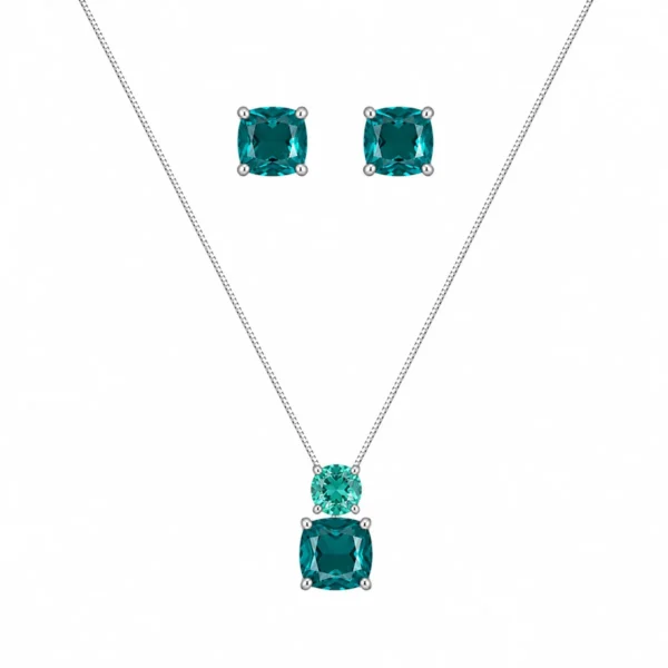 Conjunto Colar e Brincos Solitário Tons Verde