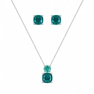 CJ2021551 Conjunto Colar e Brincos Solitário Tons Verde