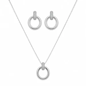 CJ2022551 Conjunto Brincos e Colar Argola Oval com Zircónias
