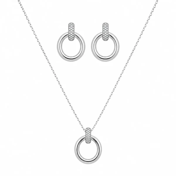Conjunto Brincos e Colar Argola Oval com Zircónias