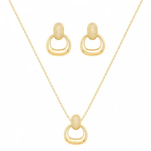 CJ2022651 Conjunto Prata Dourada Colar e Brincos Argola Grossa