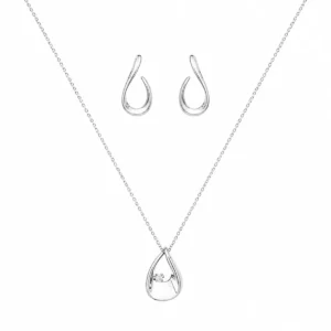 CJ2023451 Conjunto Brincos e Colar Tipo Lágrima Curva com Solitário