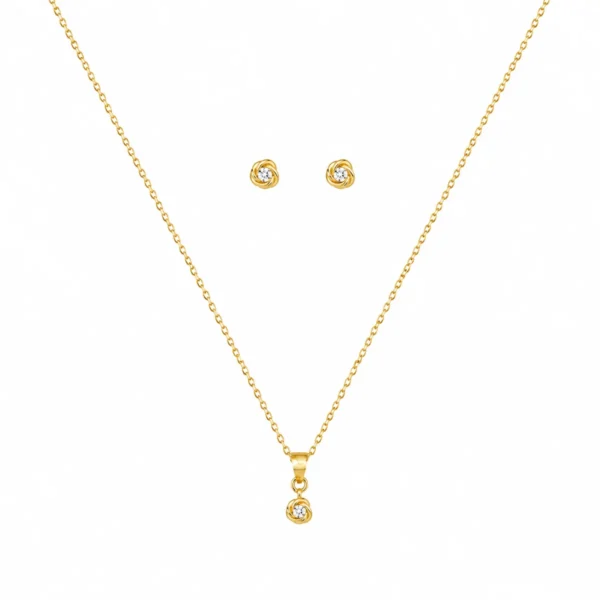 Conjunto Prata Dourada Colar e Brincos Nós