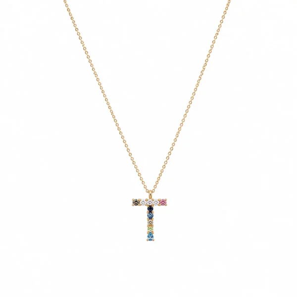 Colar Prata Dourada Inicial T P0604-T