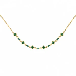 CL22615143 Colar Prata Dourada Centro Zircónias Verdes COP0870-03