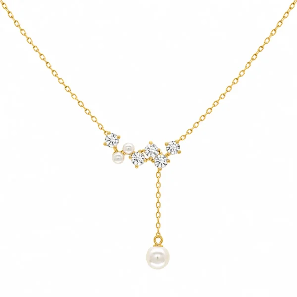 Colar Prata Dourada com Zircónias e Pérolas 19CLPP494D