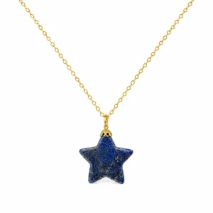 CL2285845 Colar Prata Dourada Estrela Lápis Lazuli - SABEDORIA CONHECIMENTO CONSCIÊNCIA