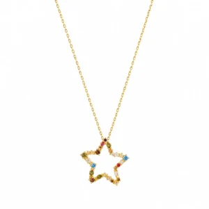 CL2289158 Colar Prata Dourada Estrela com Zircónias Coloridas 19CLZ1197D