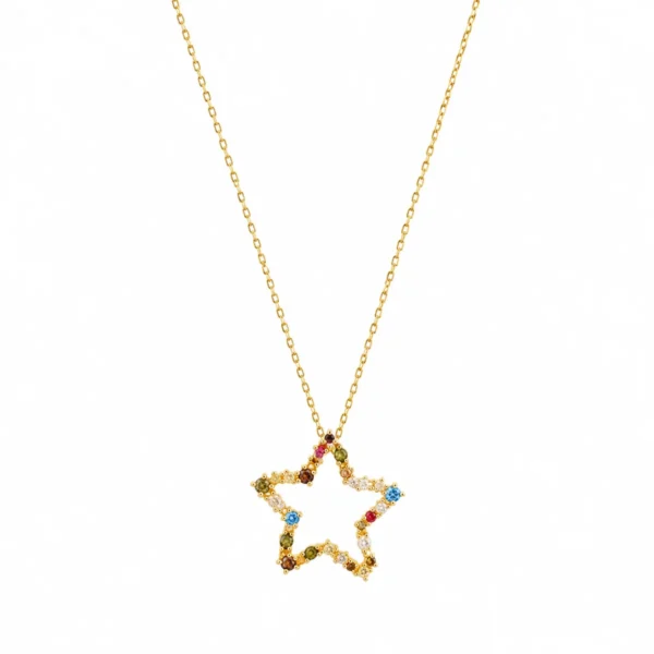 Colar Prata Dourada Estrela com Zircónias Coloridas 19CLZ1197D